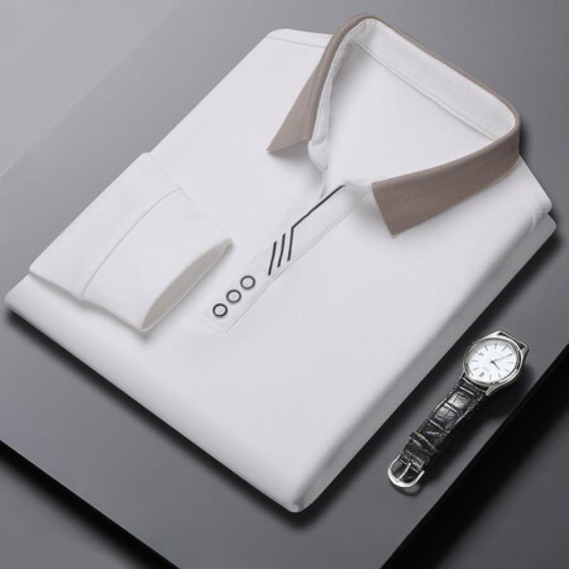 

Осенняя новая мужская футболка с длинным рукавом для молодых и средних мужчин, свободные лацканы, однотонная рубашка поло, верхняя основа XXXXL