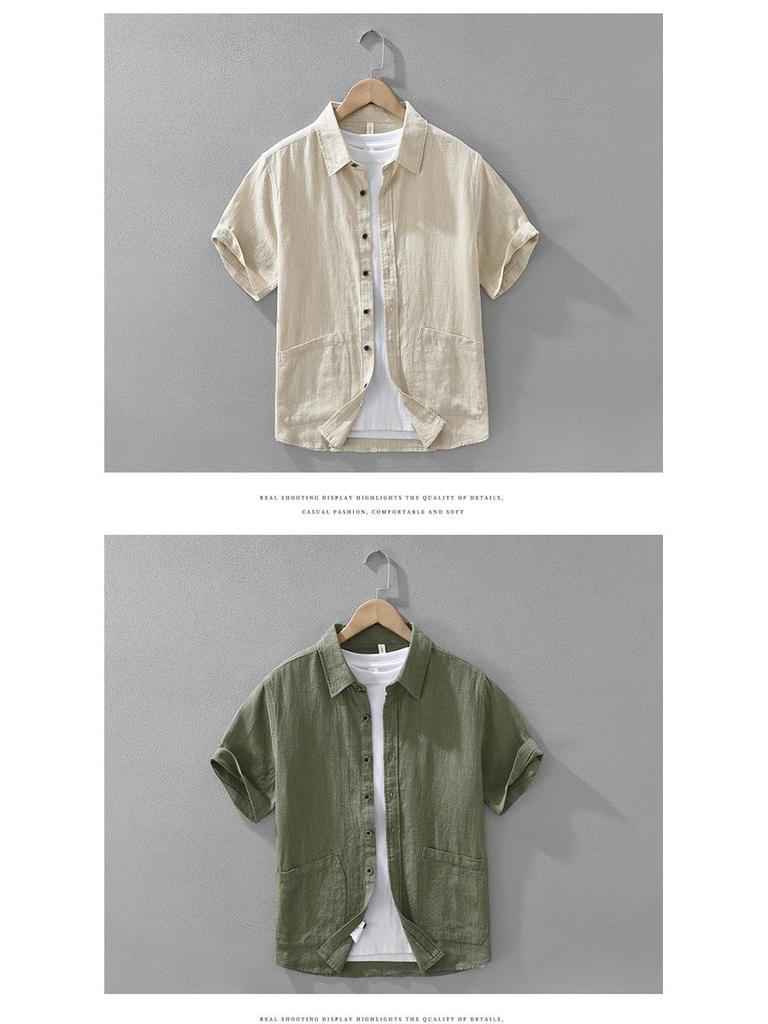 Men's Summer Japanese Style Ramie Short Sleeve Shirt - Casual, Loose, Fashionable, Versatile Top