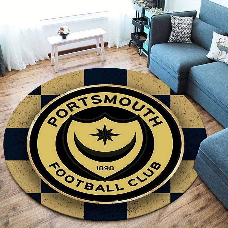 Portsmouth Football Club Round Area Rug,Carpet Rug for Living Room Bedroom Sofa Playroom Decor,Non-slip Floor Mat
