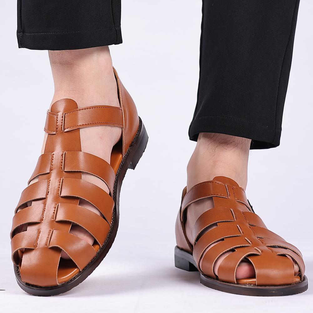 Fashion Genuine leather Sandals Italian Style Gladiatus Fashion Business Dress Sandals Handmade Leather shoes men sandals Big Size 38-48
