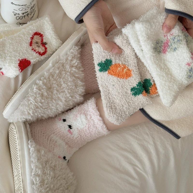 Cozy Plush Coral Velvet Socks: Women's Thick Fluffy Winter Warmers for Home & Sleep