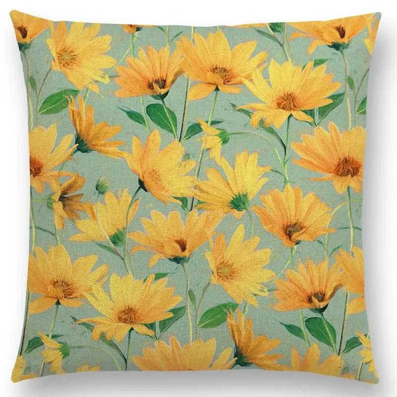 New Full Of Vitality Leaf  Flower Kingdom Beautiful Floral Painting Retro Gorgeous Cushion Cover Sofa Throw Pillow Case