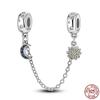 Real 925 Silver Stars & Moon Sunflower Safety Chains Spacer Beads Charms Fit Qikaola 925 Bracelets DIY Jewelry