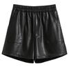 DIMANAF 2024 Übergröße Herbst Winter Shorts Damen Lässig Neu PU Leder Uni Locker Weitbein Hose Hohe Taille Kurze Hose