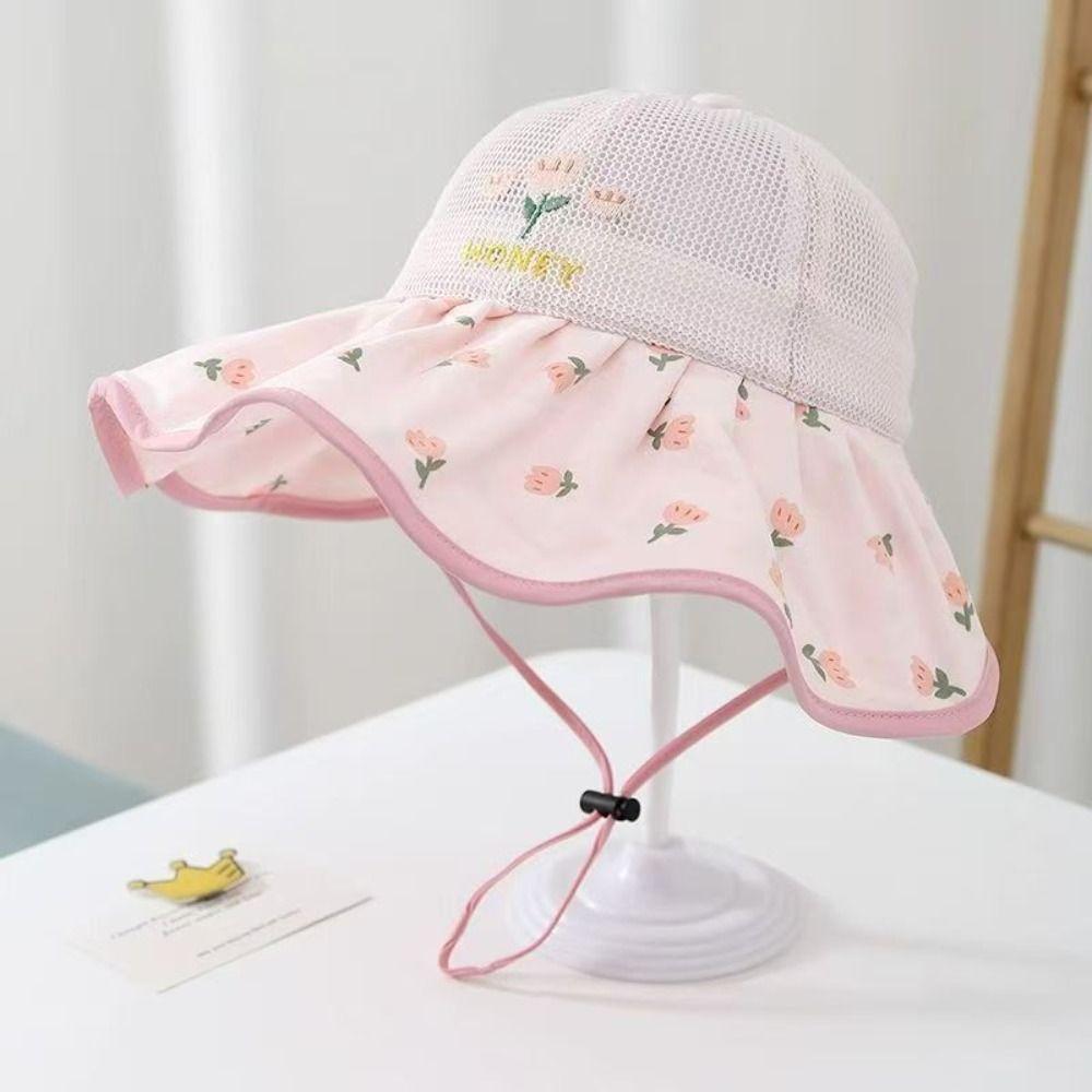 Large Brim Children Sun Cap Floral Pattern Fisherman Hat Sweet Kids Sunshade Hat  Beach/Travel