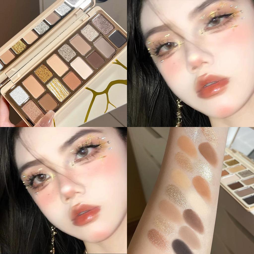 Golden Brown New Fortune 16-Color Eyeshadow Palette Daily Matte Earth Tones Pearlescent Highlight Low Saturation Playful Makeup Cosplay