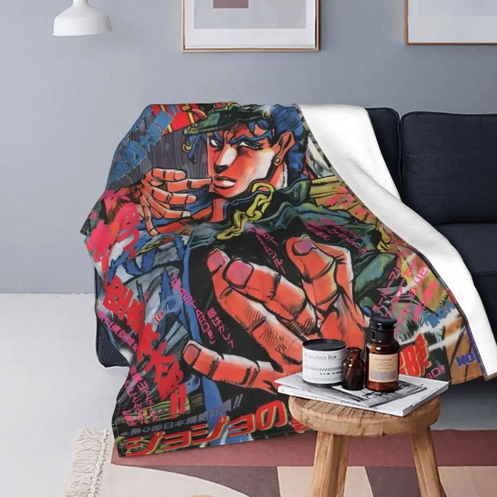 Jojo Bizarre Adventure Throw Blanket Soft Velvet Cartoon Bedspread for Sofa Couch Spring Autumn