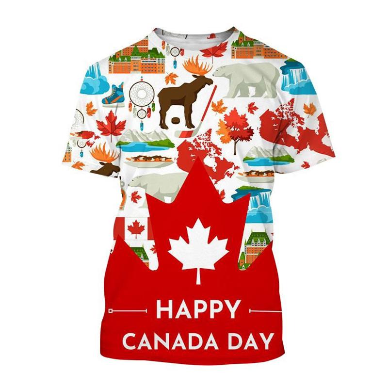 Happy Canada Day T-Shirt für Herren mit 3D-Aufdruck, kanadische Flagge, lässig, Rundhalsausschnitt, kurzärmelig, Sommer-T-Shirt, Tops, Kleidung