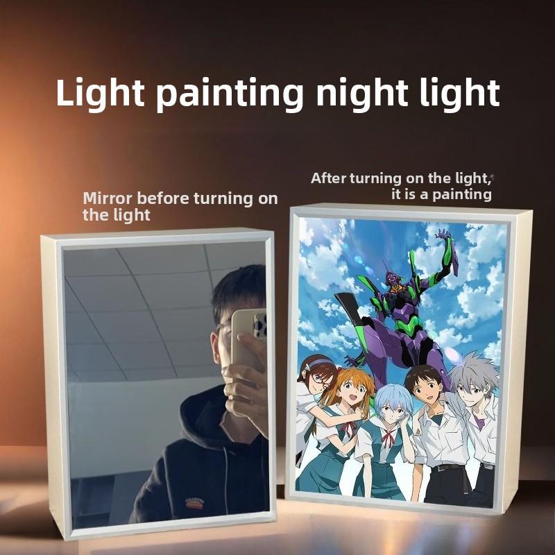 21cm/8.27in Evangelion Light Painting 3D Led Mirror Lamp Anime Figure Peripherals Desktop Collectible Crafts Birthday Decoration