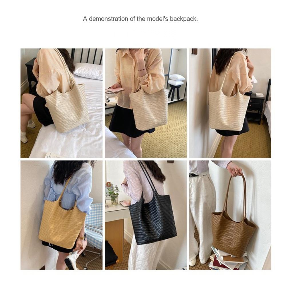 Tote Bag Women PU Woven Texture Large Capacity Office Daily Use