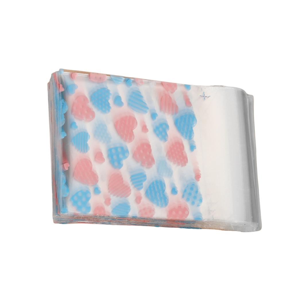 100Pcs Valentine's Day Self Adhesive Plastic Bags Stylish Clear Bags with Love Motif for Candy and Gift Packaging
