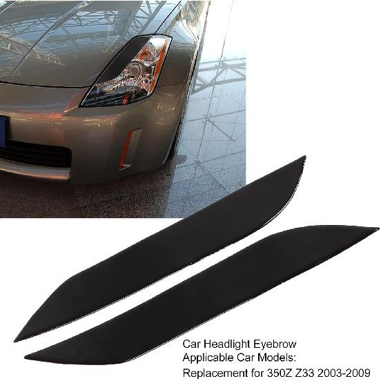 Aramox Car Headlight Eyebrows, 2Pcs Car Headlight Eyelids Cover Trim, Fit for 350Z Z33 2003‑2009, Car Headlamp Eyebrow Decal Trim Decoration