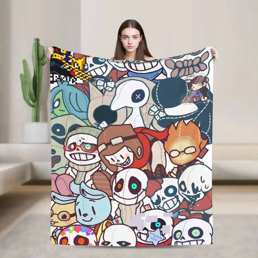 Undertale Sans Skelett Decke Flanell Ganzjahres Anime Spiel Cartoon Leicht Tragbar Überwurf für Bett Sofa