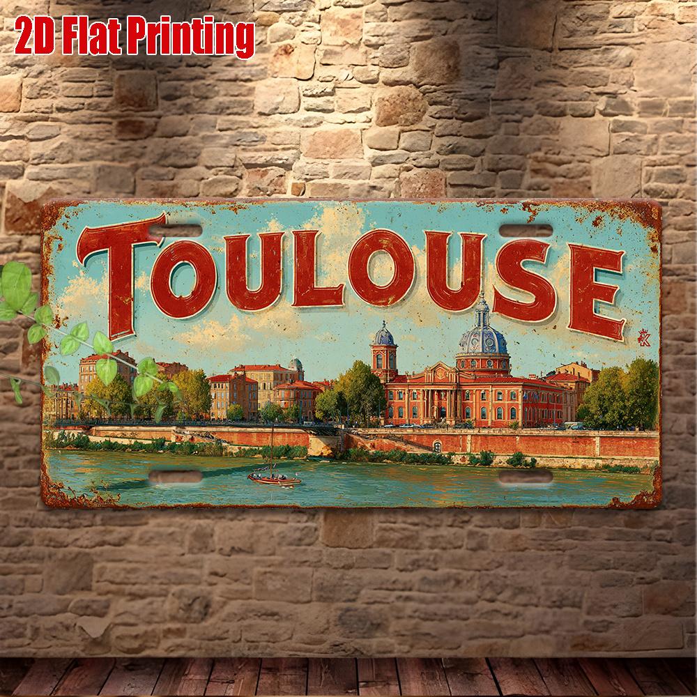 

D Flat pc Vintage Toulouse Metal Tin Sign cm x cm Retro Aluminum Wall Art with Vibrant Cityscape Design Perfect 15x30cm(5.9x7.8inch)