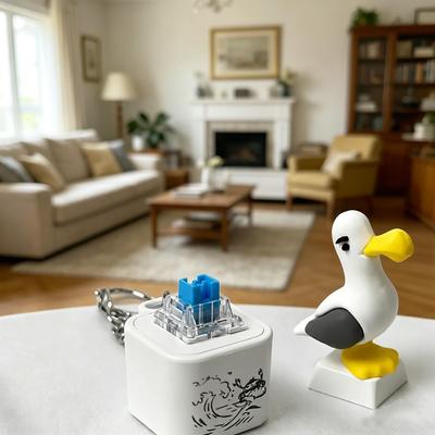 Seagull Mine Keychain Button With Sound Led Rechargeable Keyboard Clicker Fidget Toys Stress Relief Animal Keycaps Funny Gift