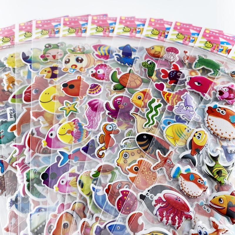 12 Sheets/Pack Kids Stickers Toy Creative Cute Seabed Animals Fishes PVC Sticker for DIY Scrapbooking Diary Phone Stickers