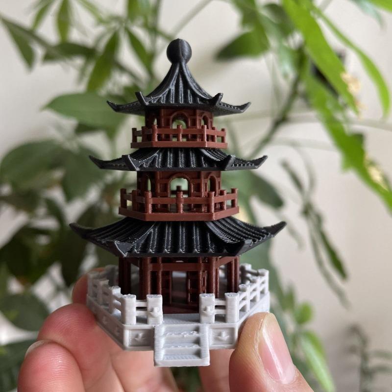 1ks Mini věž Čínská starověká architektura Terénní úprava Stolní dekorace Modely mikro-krajiny Akváriové nádrže