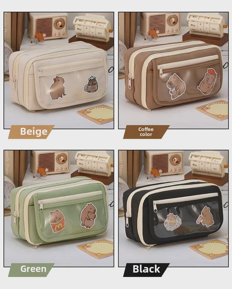 Large-Capacity Capybara Pencil Case for Girls - Cute Transparent Design for Junior High Students