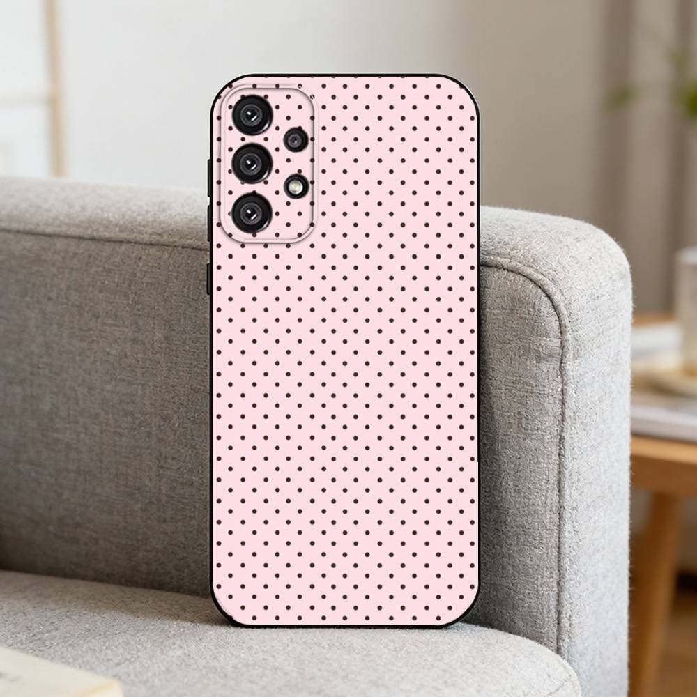 V-Vintage Ins Style Polka Dot Phone Case For Samsung S25,S24,S21,S22,S23,S30,Ultra,S20,Plus,Fe,Note,10,9,5G Black Cover