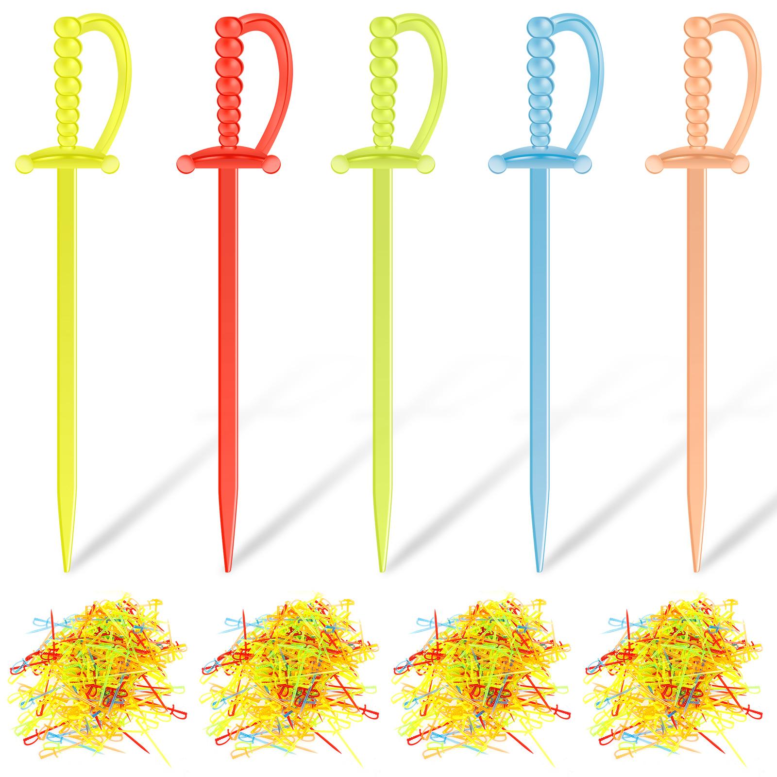 

1200Pcs Toothpicks Picks Fruit Fork Plastic Sword Shaped Cocktail Picks for Home Party Restaurant Fruit Fork Cocktail Sticks