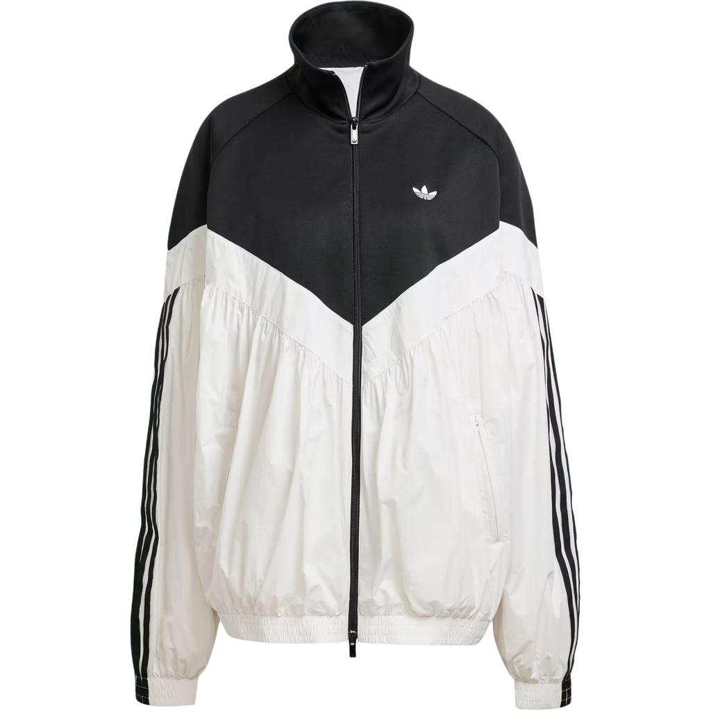 Adidas Originals Tracktop Striped Logo Versatile Comfortable Casual Jacket Women Jacket White Black JZ6777