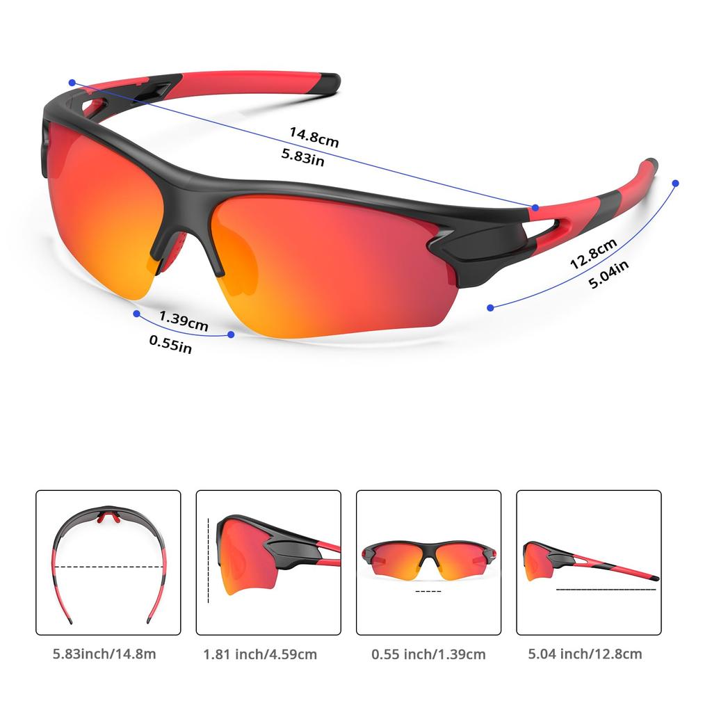 BEACOOL Sportsonnenbrille mit polarisierten Gläsern für und TR90 TAC UV400 Sonne Unisex Sicher und Schwarz Rot Baseball, Laufen, Radfahren, Bergsteigen,