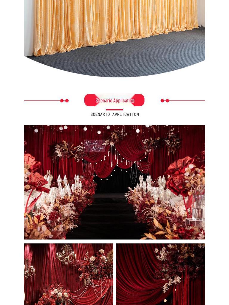 Gold and Black Velvet Wedding Backdrop with Red Gauze Drapes