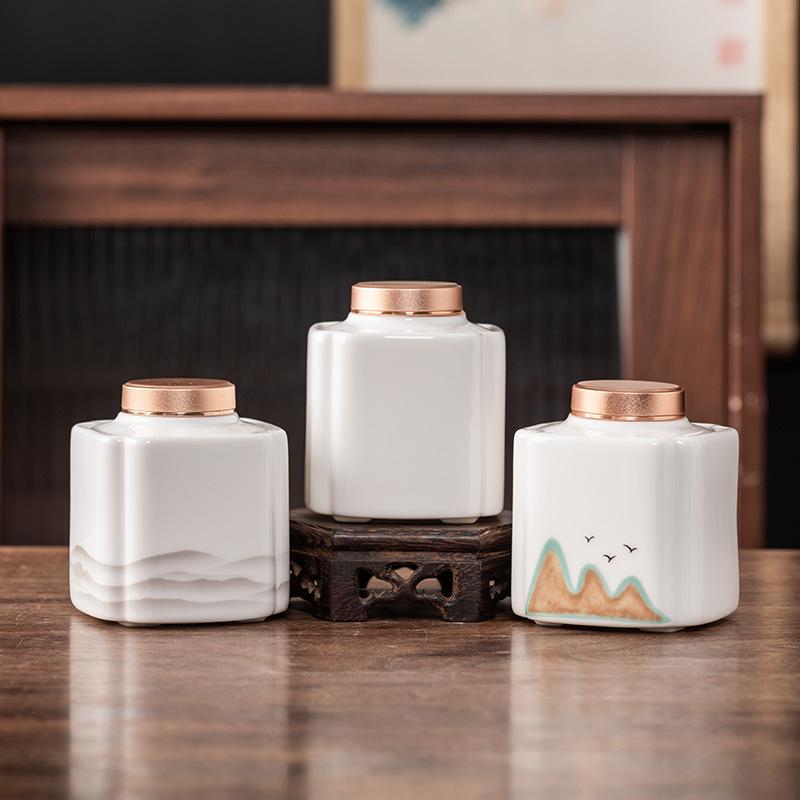 Suet jade keramisk teburk i aluminiumlegering förseglad burk hushålls Pu'er vitt te lös teburk av hög kvalitet