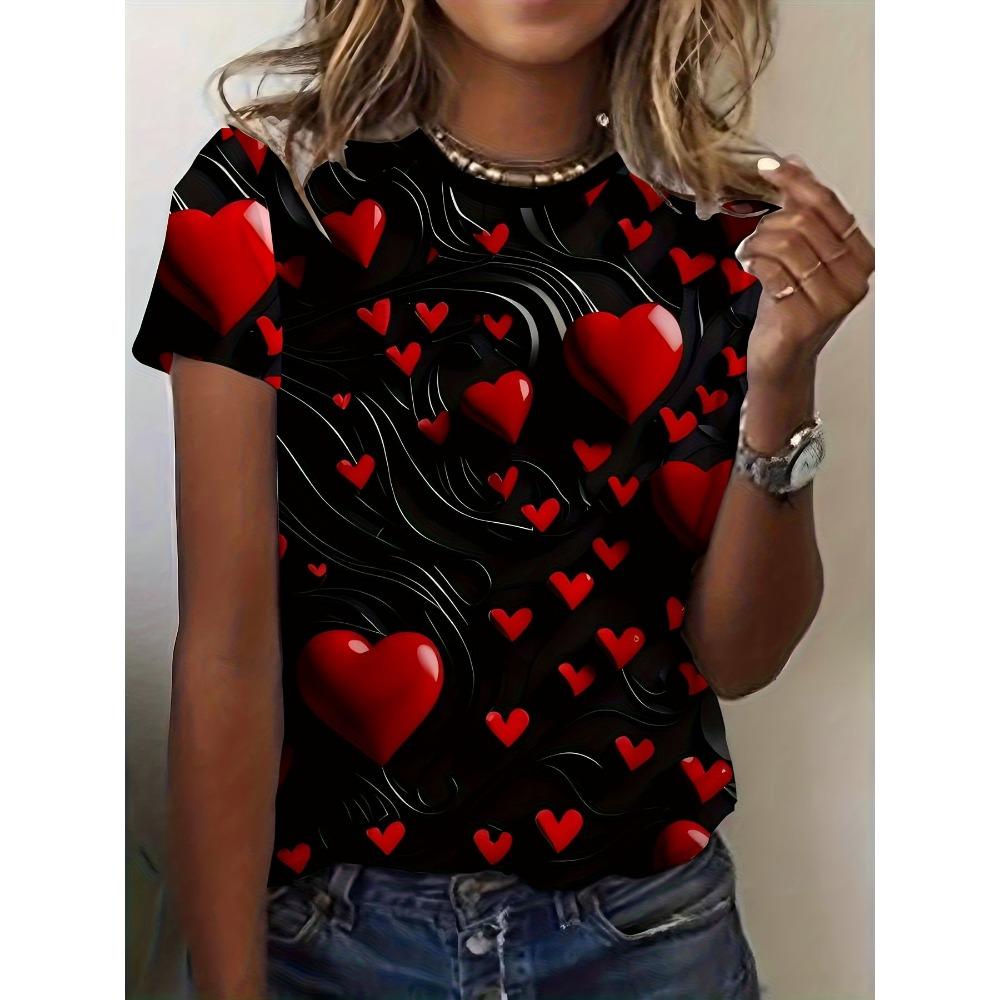 Summer Leopard Heart 3D Print T-Shirts Fashion Women's Round Neck Short Sleeve T Shirt Tees Harajuku Tops Female Clothing