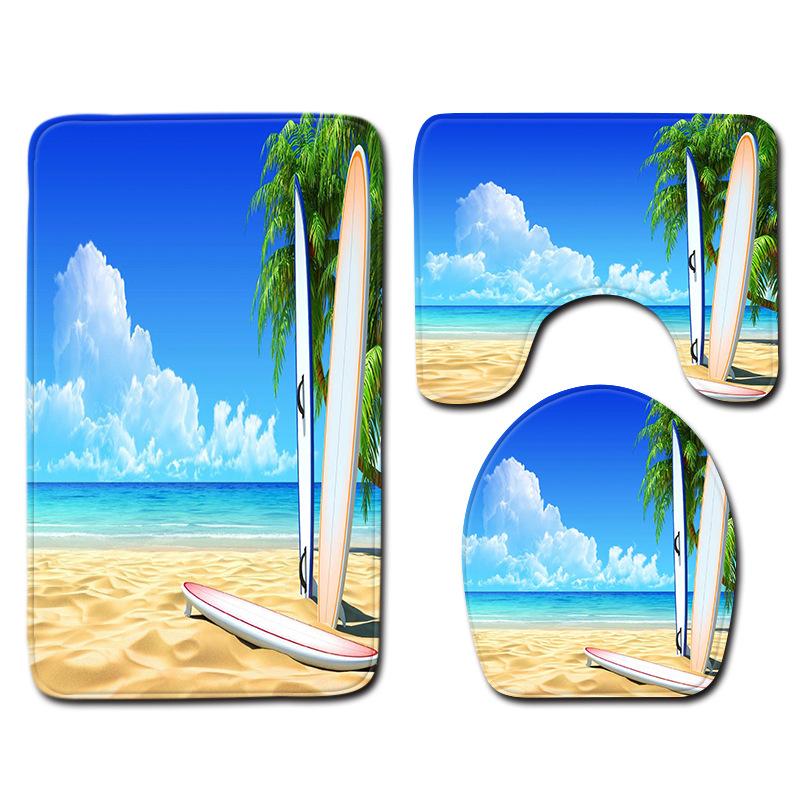 Beach Coconut Ocean View Printed Toilet Carpet Bathroom Decorative Absorbent Floor Mat