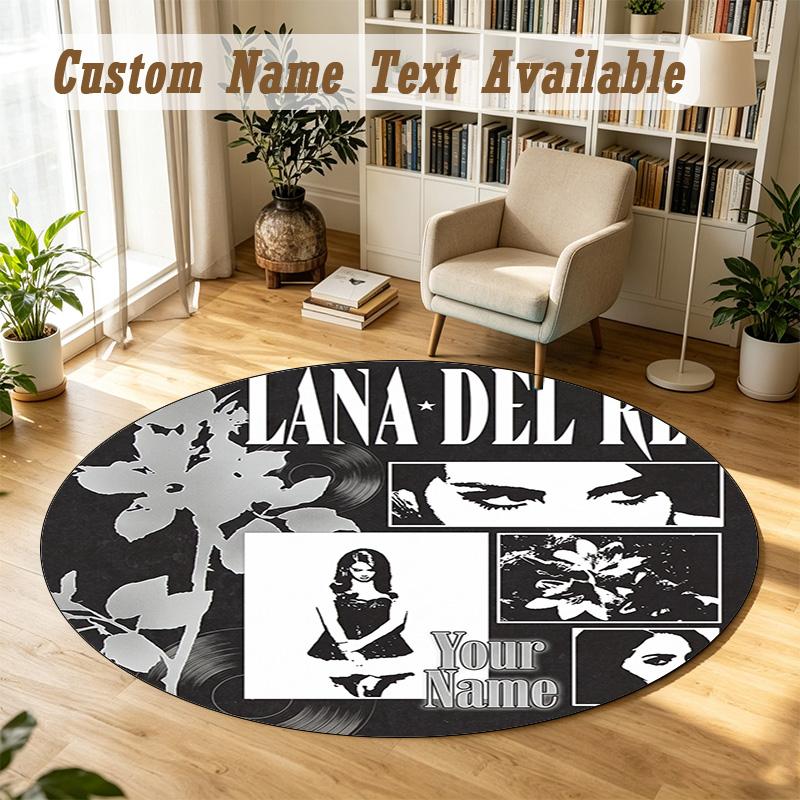 Round Rug Custom NameLana Del Rey Pattern Non Slip Carpet Home Floor Decor
