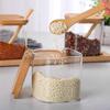 Three-Piece Glass Seasoning Jar Set with Wooden Salt Shaker and Sugar Bowl - Creative Kitchenware