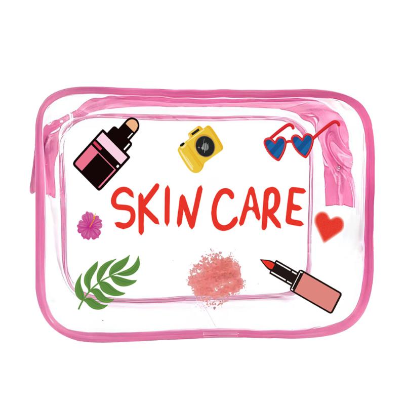 Transparent Multi Functional Makeup Bag Cartoon Pattern Drawstring Storage Pouch for Holiday Business Trips