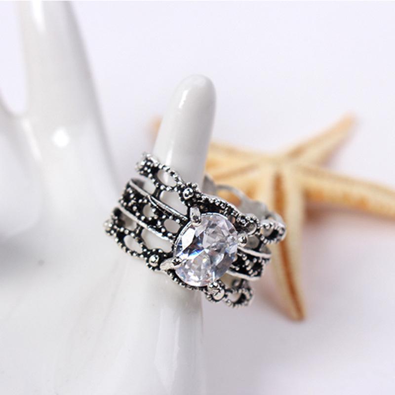 Decoration European and American Trendy Ring Set, Retro Hollow Diamond Ring Set of 3 Pieces