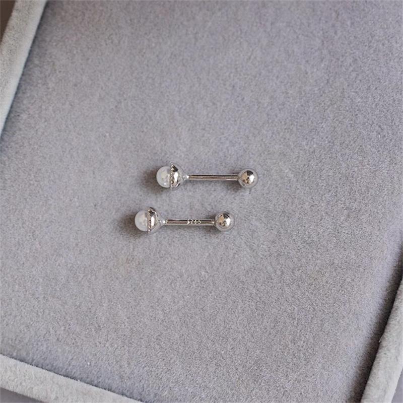 925 Sterling Silver Korean Simple Temperament Shell Pearl Screws Earrings For Women Sweet Jewelry