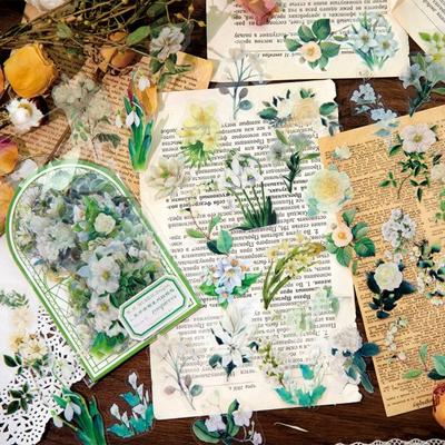 100 Blatt dekorative Aufkleber, selbstklebend, hochviskoses PET, transparent, Vintage-Blumenaufkleber, Dekorationszubehör