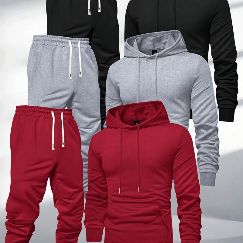 Mens Hooded Sweatshirt Tracksuit 3 Piece Set Casual Sporty Slim Fit Solid Color