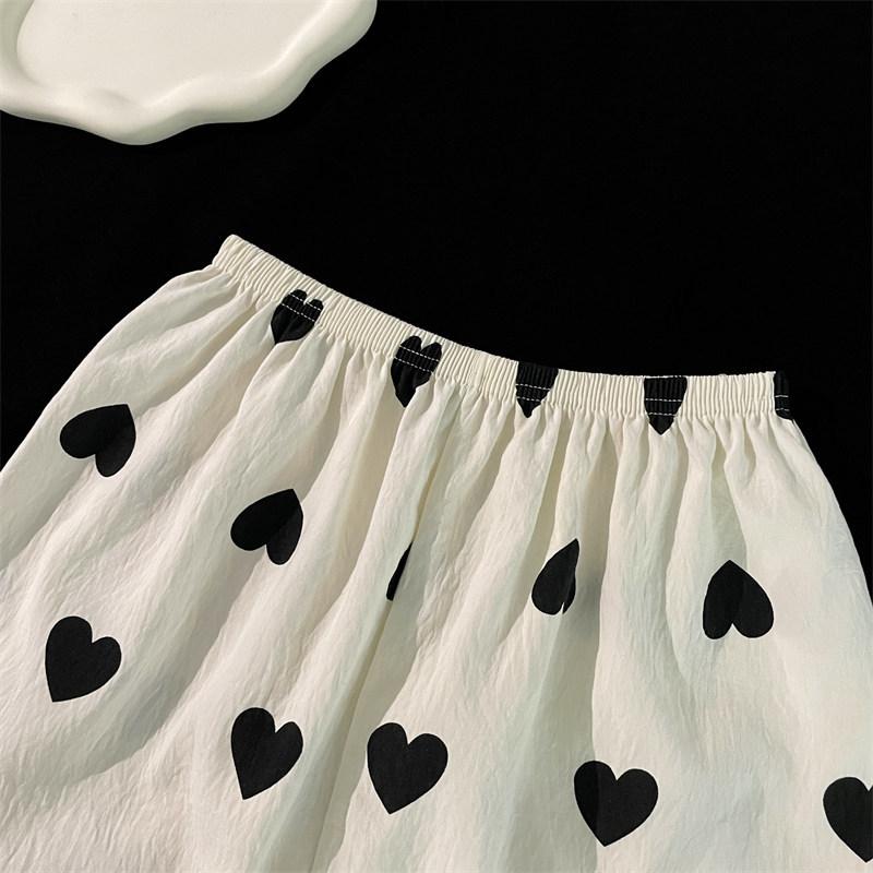 Love Printing Set Pigiama da Donna Moda Indumenti da Notte 2 Pezzi Top e Pantaloncini Cotone Morbido Casual Set Pigiama 2 Pezzi