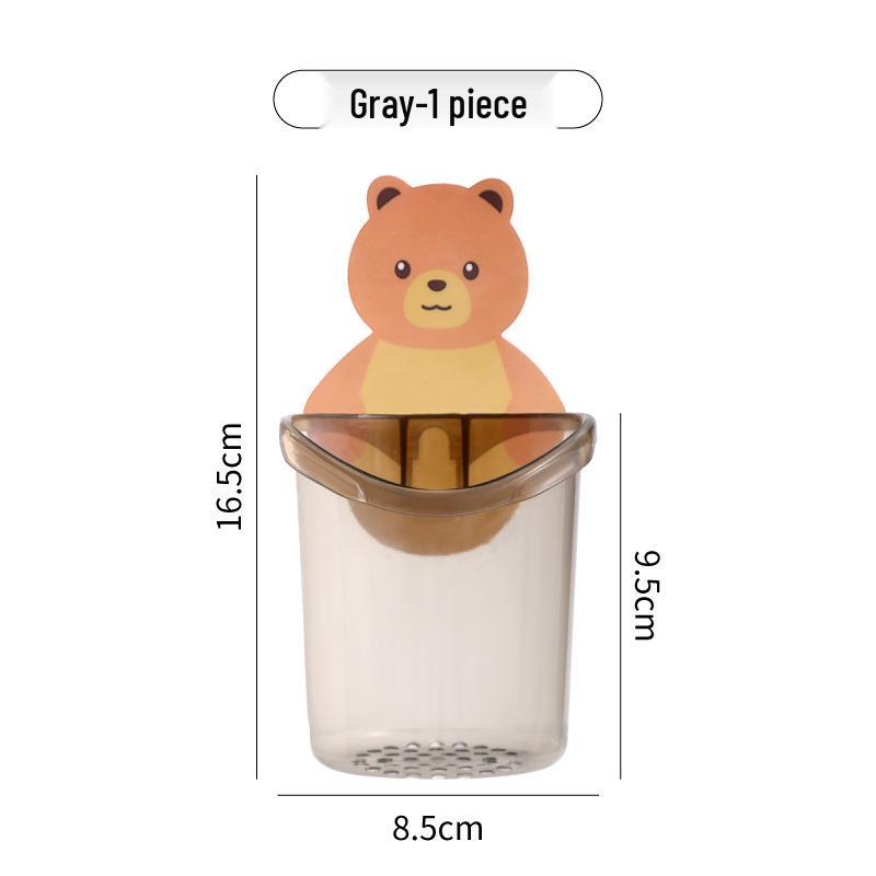 Little Bear Punch-Free Wall-Mounted Toothbrush & Mouthwash Cup Holder
