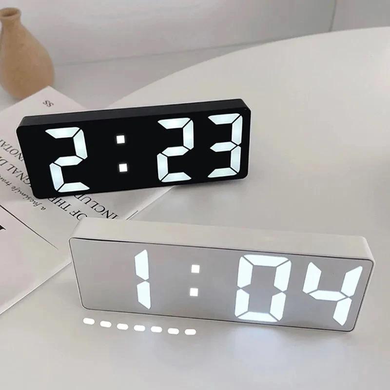 Led Digital Alarm Clock Led Night Mode Control Watches Table Decorations Chargeable Snooze Electronic Voice Music Home Wall Desk