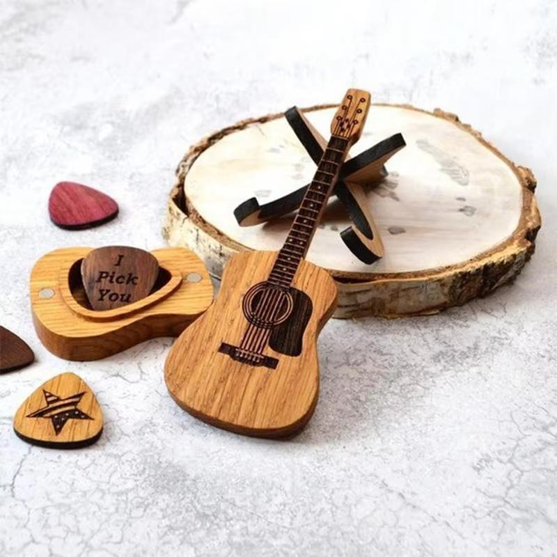 Vetrina Espositore per Plettri di Chitarra e Basso, Organizer in Legno con Supporto a Forma di Chitarra, per Conservazione ed Esposizione Plettri