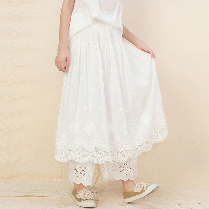 

Johnature японские однотонные юбки с вышивкой, летние винтажные свободные женские юбки с эластичной резинкой на талии Mori