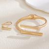 Geometric Bar Open Cuff Bracelet and Ring Set Minimalist Gold Tone Jewelry for Women