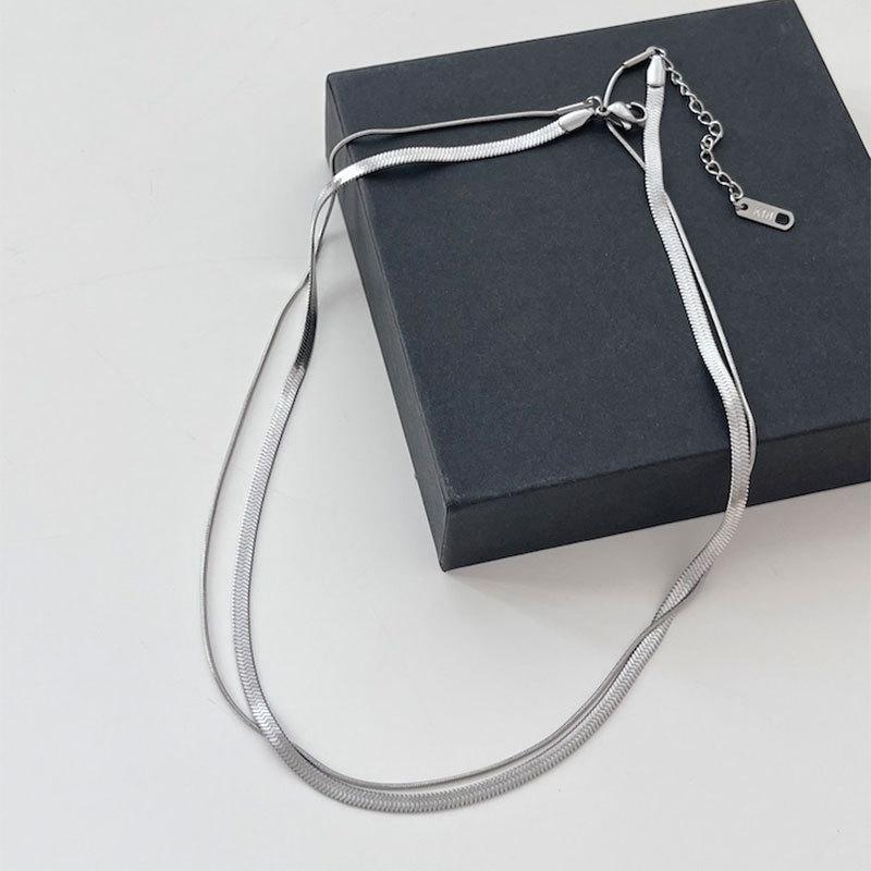 

Gold Sliver Color Double Layer Snake and Bone Chain Stainless Steel Necklace For Womne
