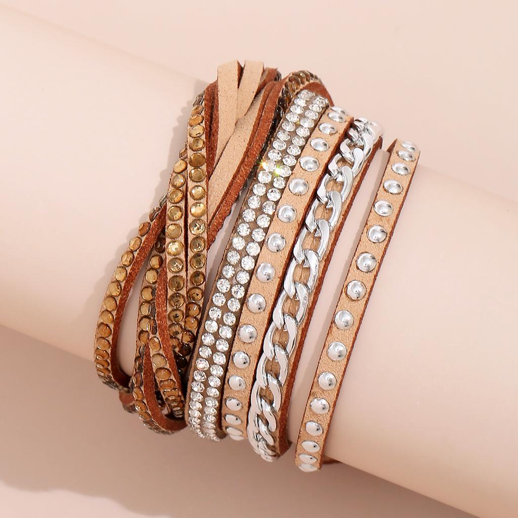Trendy Colorful Leather Bracelet for Women Men Boho Metal Tube Multilayer Wrap Wide Charm Bracelets Creative Party Jewelry