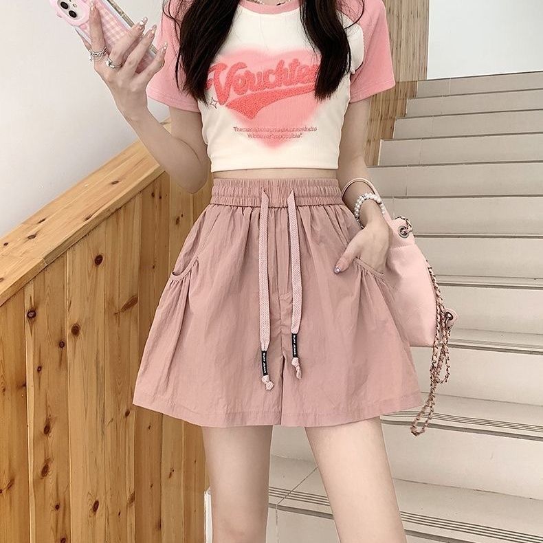 Workwear Sports Shorts Summer Loose Casual Sleepwear A-line Wide High Waisted Shorts