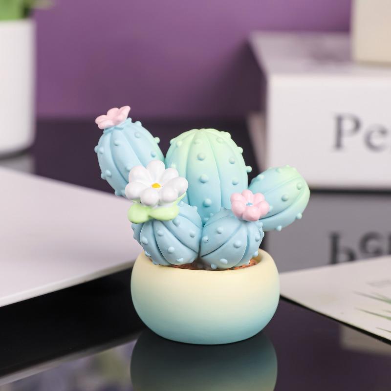 Dreamy Cactus Simulation Potted Plant Resin Handicraft Gift, Fresh and Clean Home Decoration, Car Decoration