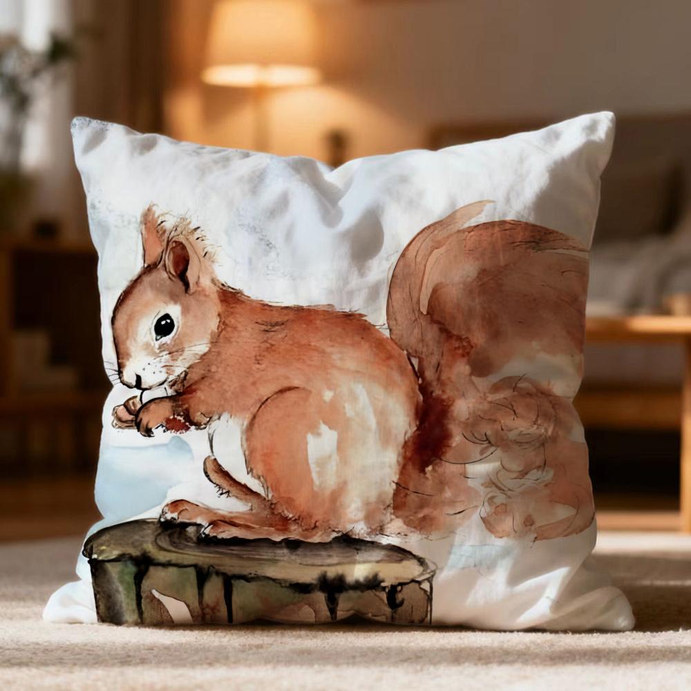 Animal Squirrel Cushion Cover Soft Washable Pillow Case Multi-Scene For Couch Bed Travel Office Use
