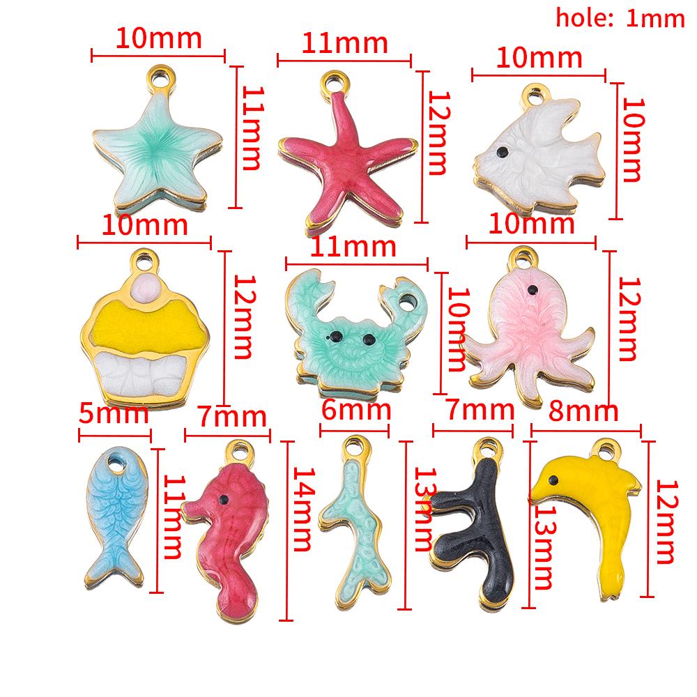 10pcs Stainless Steel Enamel Octopus Seahorse Dolphin Crab Clown fish Charm Bracelet Earring Pendant Base for DIY Jewelry Making