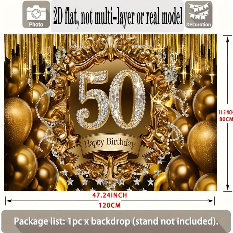 Black Golden 50th Birthday Banner, Luxurious Backdrop Wall Decor for Party